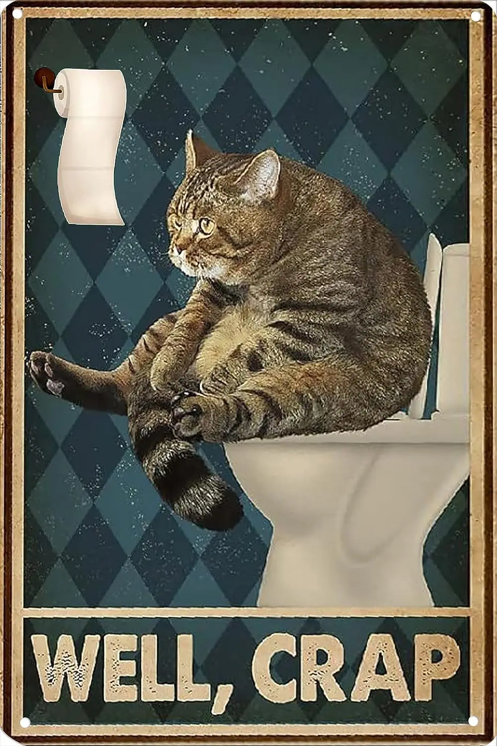 Retro Restroom Well Crap Cat Metal Tin Signs Bathroom Sign Retro Farmhouse Home Restroom Toilet Signs 8X12Inch