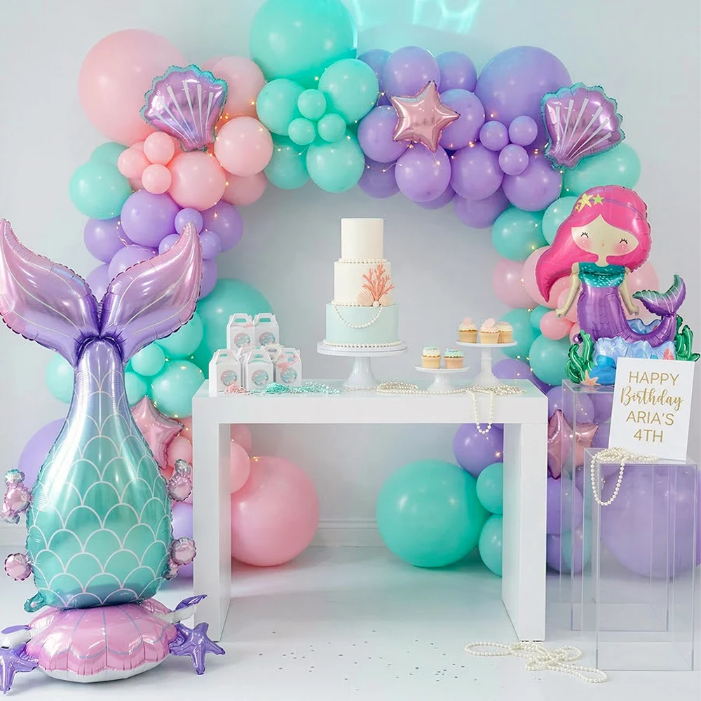 2Pcs Giant Standing Mermaid Tail Balloon Little Mermaid Birthday Decoration Girls Under the Sea Ocean Theme Baby Shower Supplies view 3