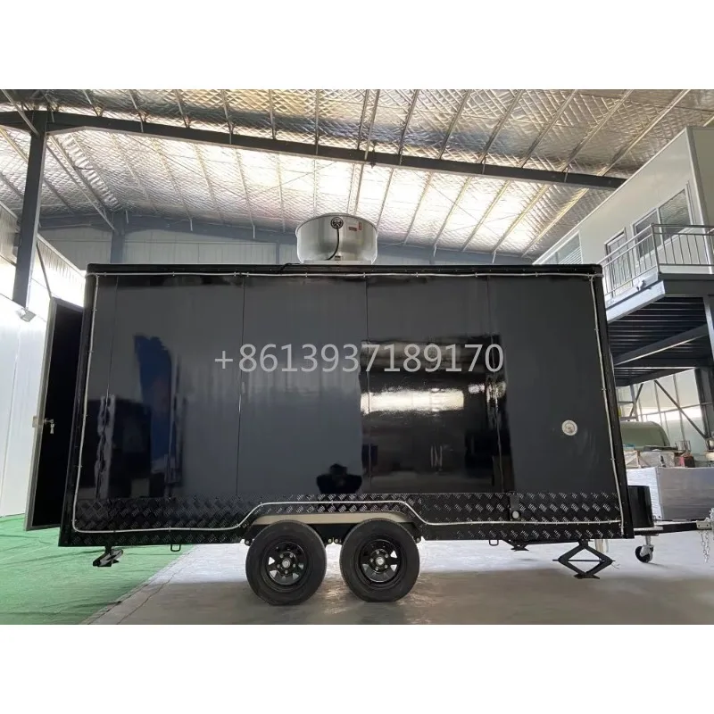 

Классический черный грузовик для еды, большая коробка 13 футов, мобильная уличная торговая тележка для барбекю, тако, закуски, кухонный прицеп