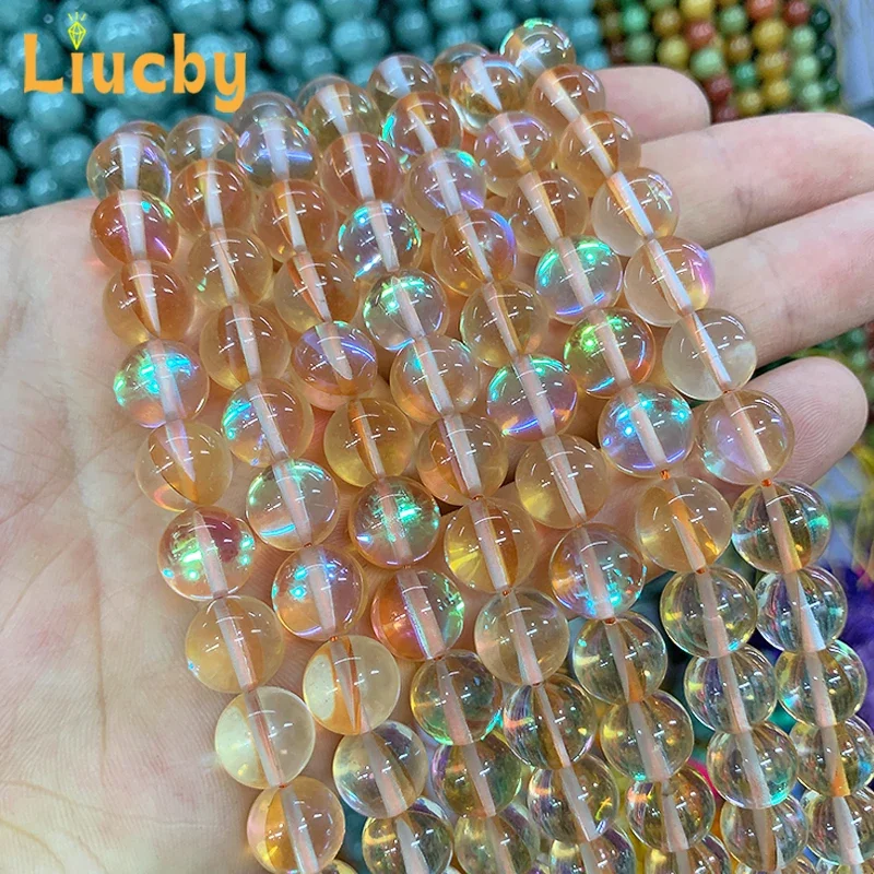 Leuchtende Naturstein-Gelb-Kristallperlen aus Österreich für die Schmuckherstellung, DIY, glänzendes, schillerndes Weltraum-Armband, 15" Strang, 6/8/10/12 mm – Detail 6