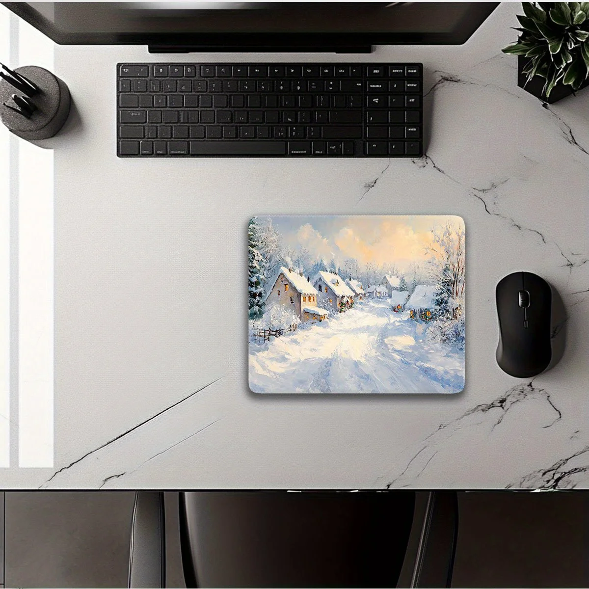 Christmas oil painting mousepad with town and clear sky anti-slip rubber washable suitable for office home desktop decoration