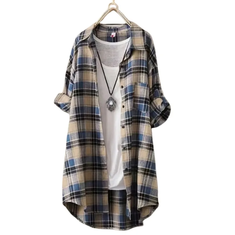 

Плюс размер 1XL-5XL новые женские повседневные клетчатые рубашки модные свободные пуговицы женская блузка с длинным рукавом рубашка