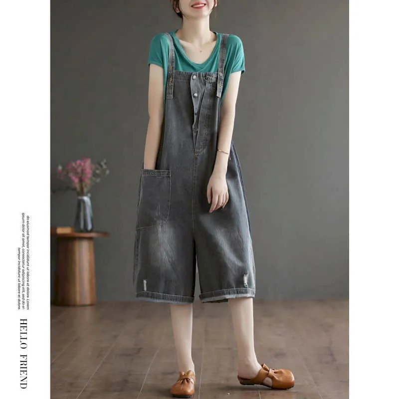 

Denim Jumpsuits for Women 2026 Summer Age Reduction Capri Jeans Wide Leg Pants Loose Playsuits One Piece Outfits Women Clothing