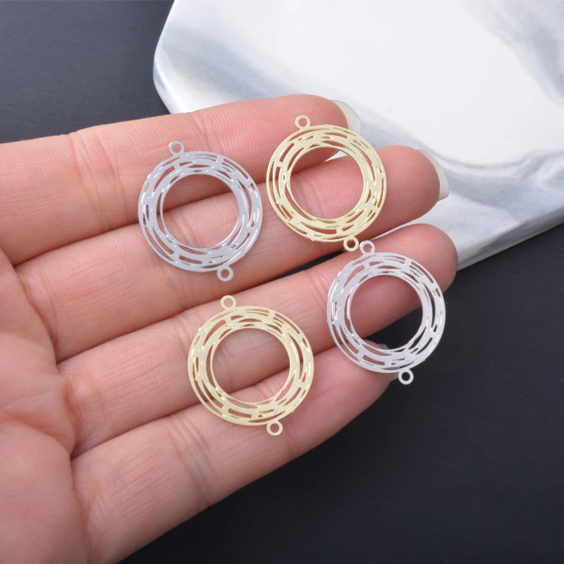 30 Stück AB2638 Messing 14k Goldfarbe runder Doppelloch-Verbinder Anhänger DIY Schmuckzubehör – Detail 14