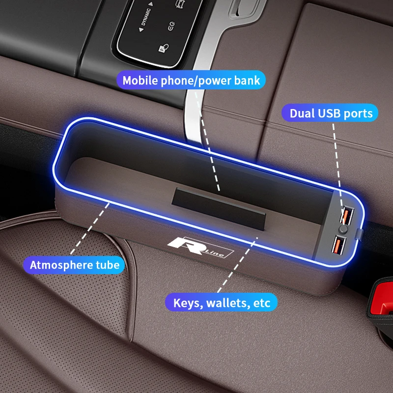 Car USB Charging Multifunction Crevice Storage Box Seat Gap Case For Volkswagen RLine Golf Tiguan Touareg GTI CC Passat Scirocco