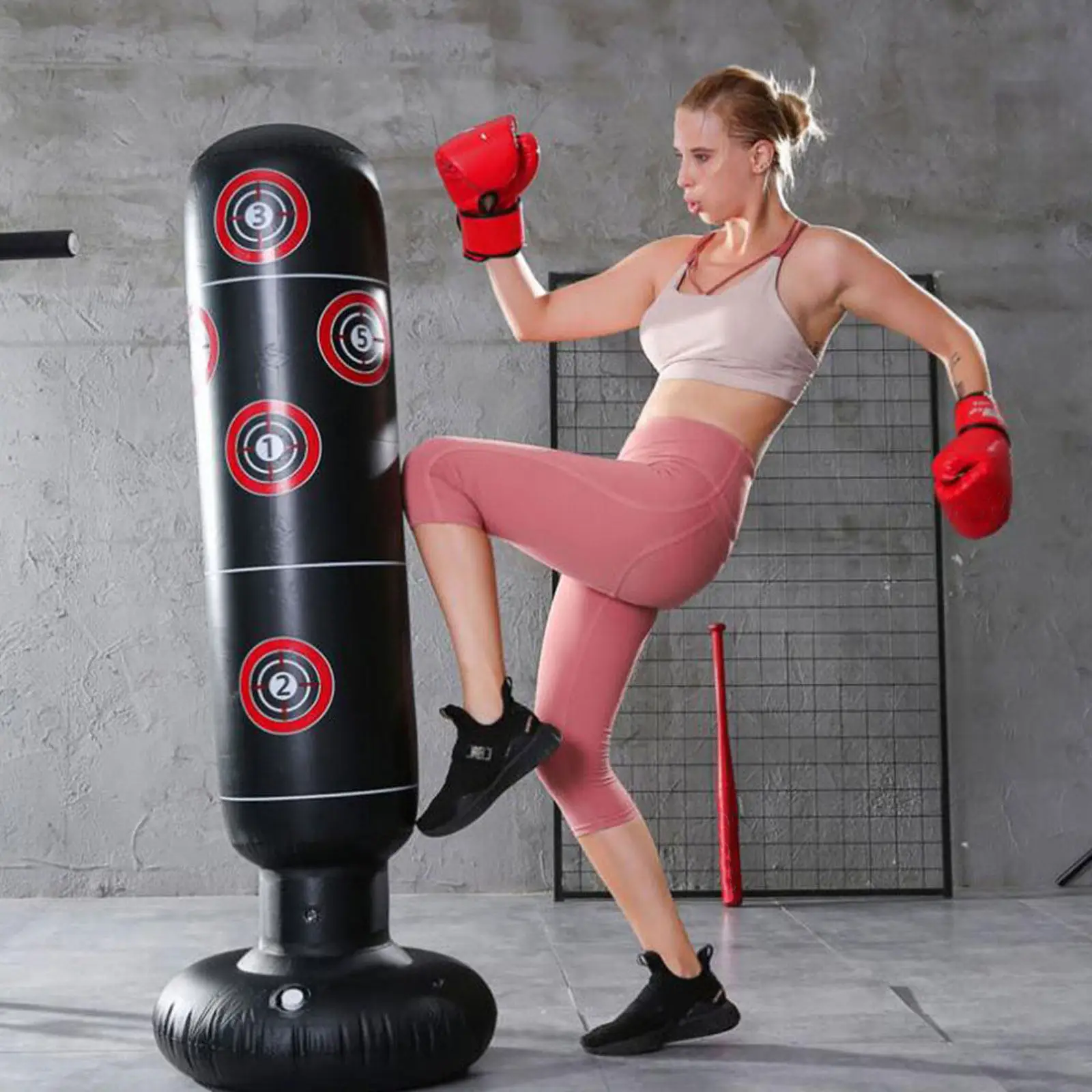 Sturdy PVC Inflatable Boxing Tumbler Column Punching Tower Bag for Children Adults Indoor Outdoor Martial Arts Training Hand Eye