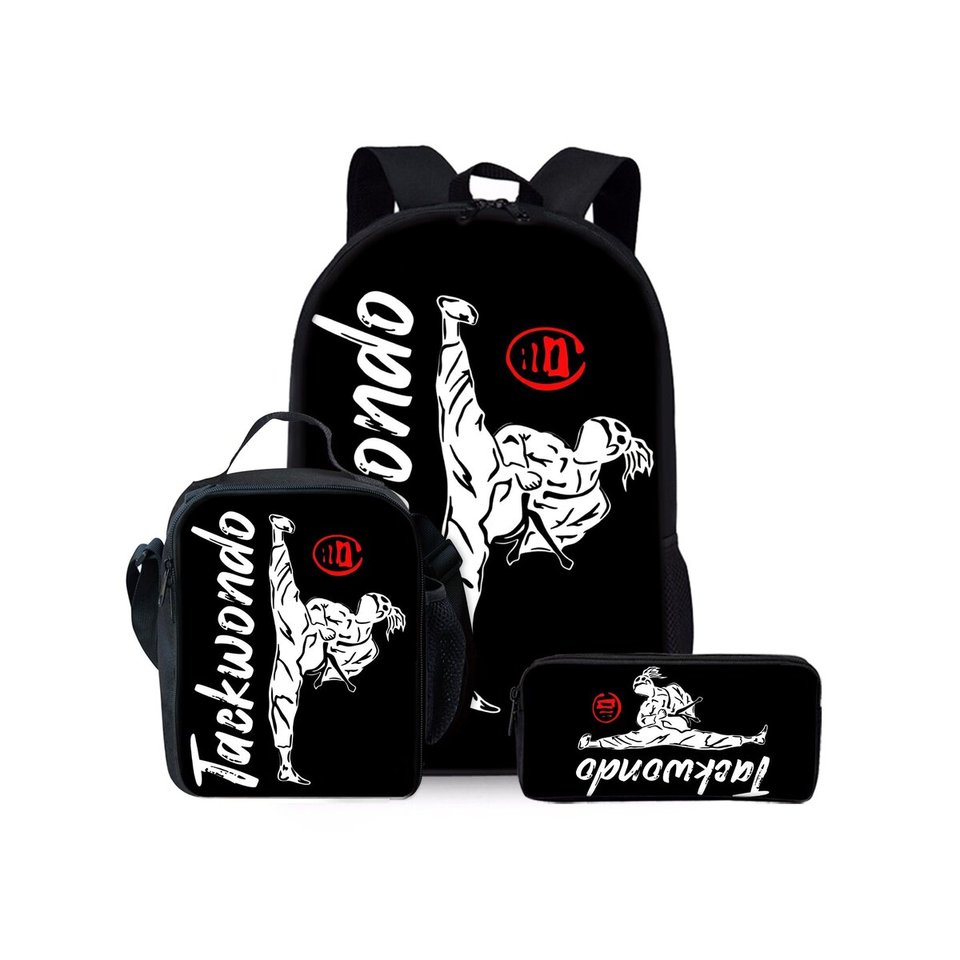  Taekwondo Print Three Piece Backpacks Set for Boy and Girls Best Gifts 3D Cartoon School Bag for Children 