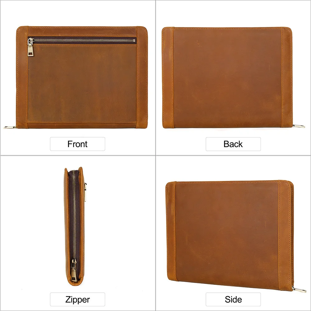 Genuine Leather Men's Clutch Bag Business Office Portfolio Case Document Organizer for 9.7