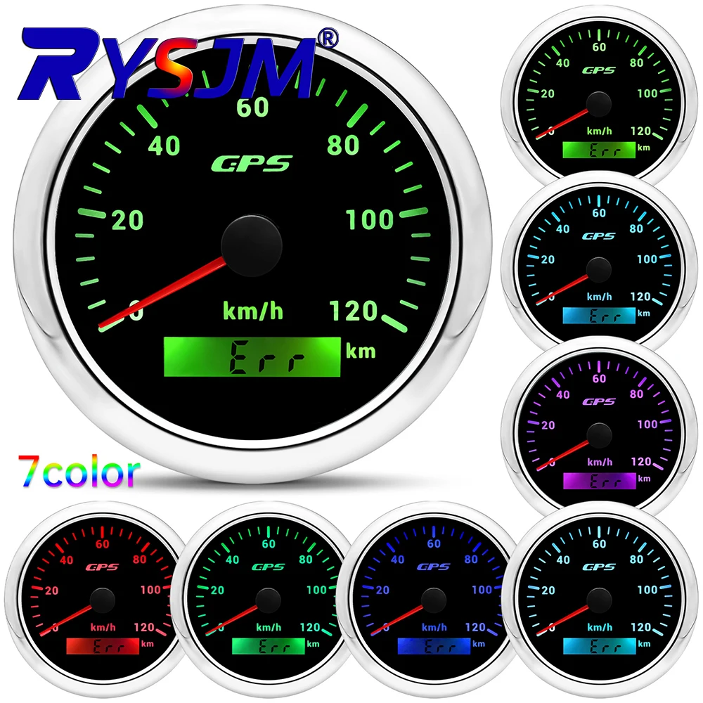 85MM GPS Speedometer Gauge30/60/80/120/200KMH Boat Car Truck Speed Gauge Meter 7-color Backlight with GPS Antenna Waterproof