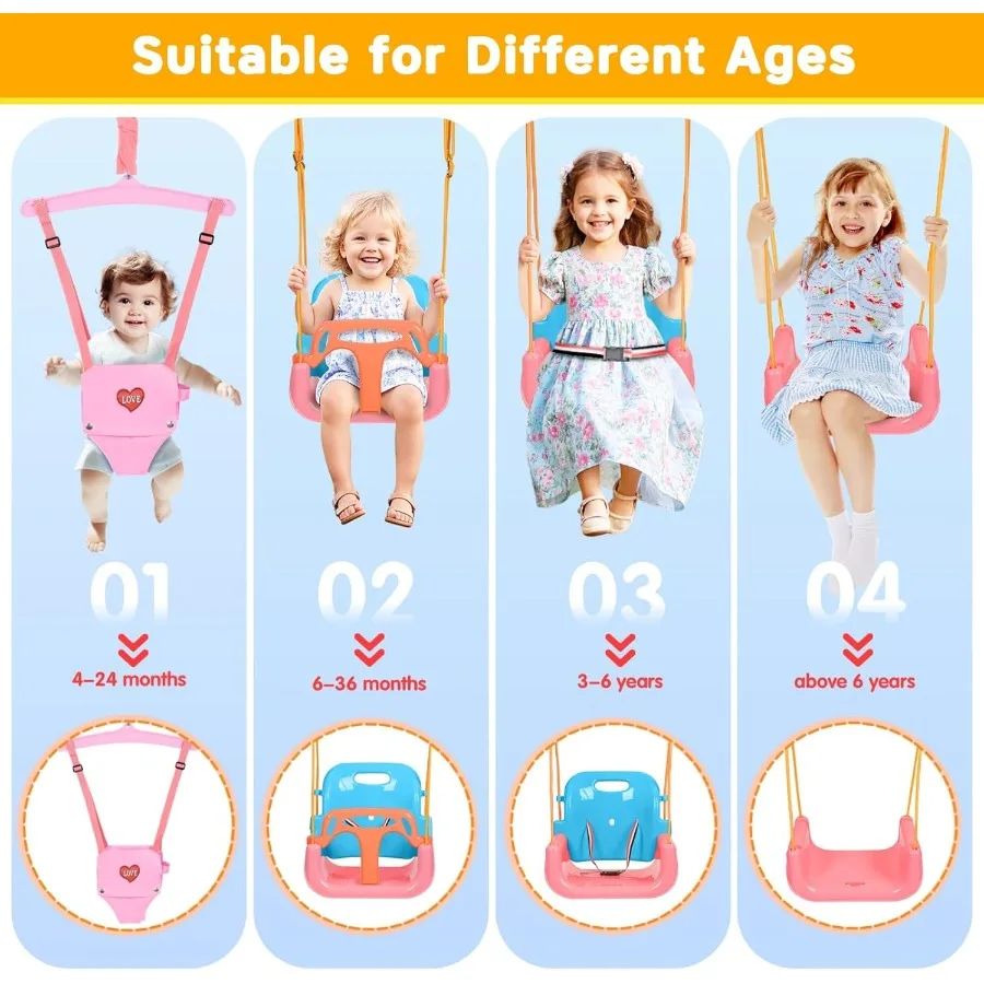 Juego de columpio 4 en 1 para niños pequeños y jersey para bebé, columpio resistente con soporte de Metal plegable para interior y exterior, fácil instalación