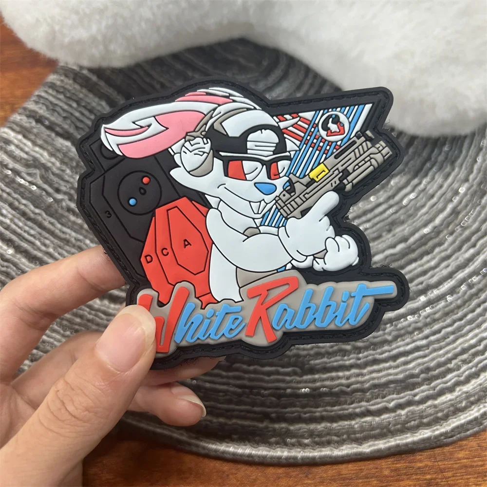 Cartoon Shooting Rabbit Morale Badge 3D PVC Tactical Patch Personalized Creative Armband Military Equipment Backpack Stickers