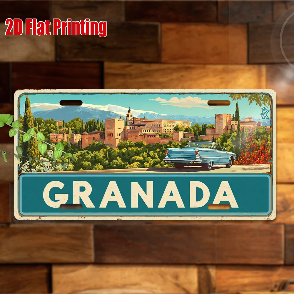 2D Flat, [], 2D Flat Printing, 1pc, Vintage Metal Sign, Only for decoration, Outdoor Wall Art (29.97cm * 14.99cm), GRANADA Alumi