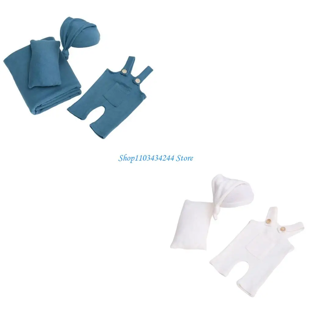 Baby Picture Props Baby Swaddles Pillow set Knitted Outfit Baby Blanket with Hat