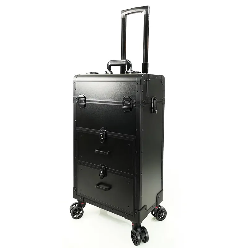 Makeup Baina light luxury aluminum alloy large trolley cosmetic box, professional makeup artist
