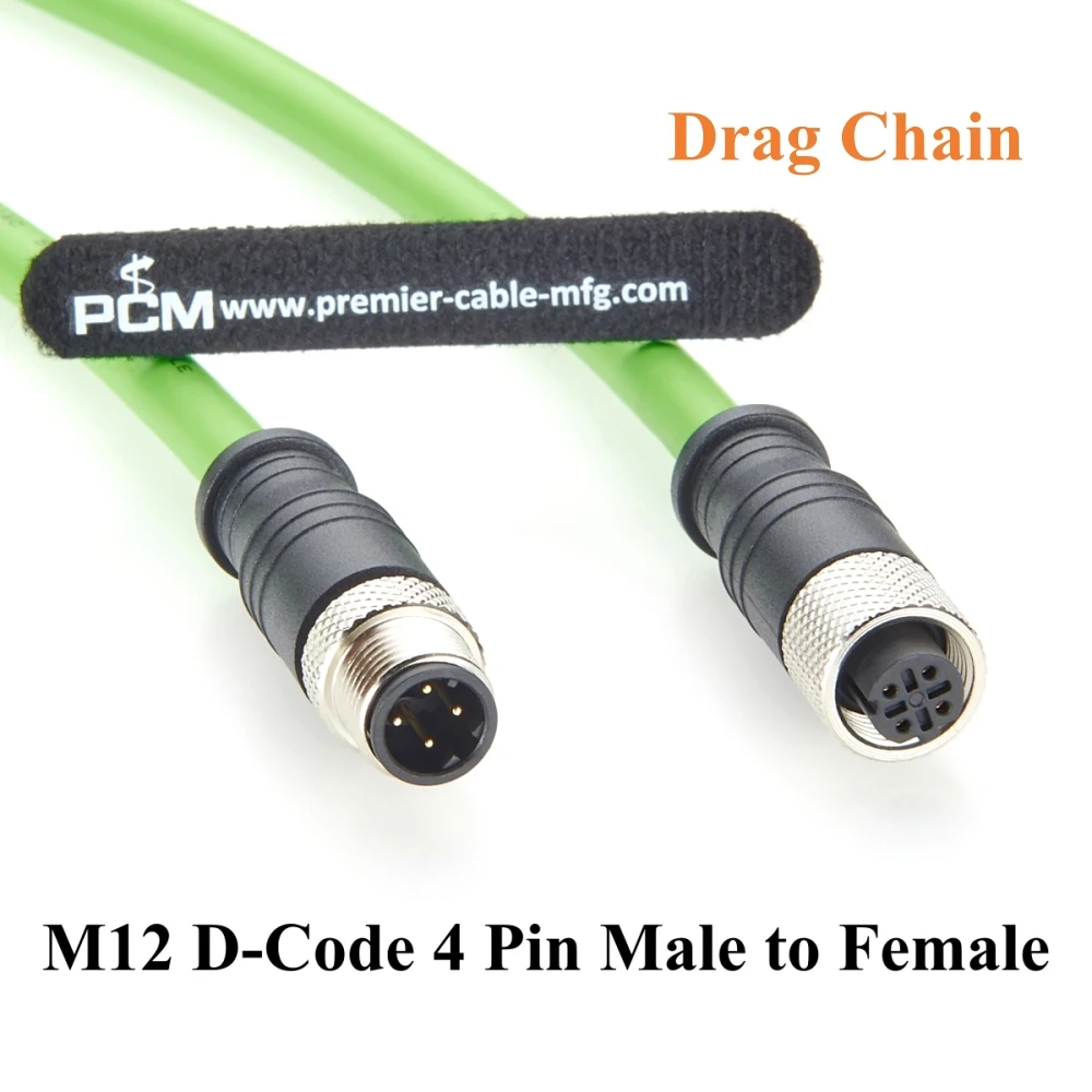 PROFINET M12 D-Code 4 Pin Male to Female Industrial Ethernet Cable CAT5e Shielded IP67 High Flex Drag Chain for PLC, Robotics