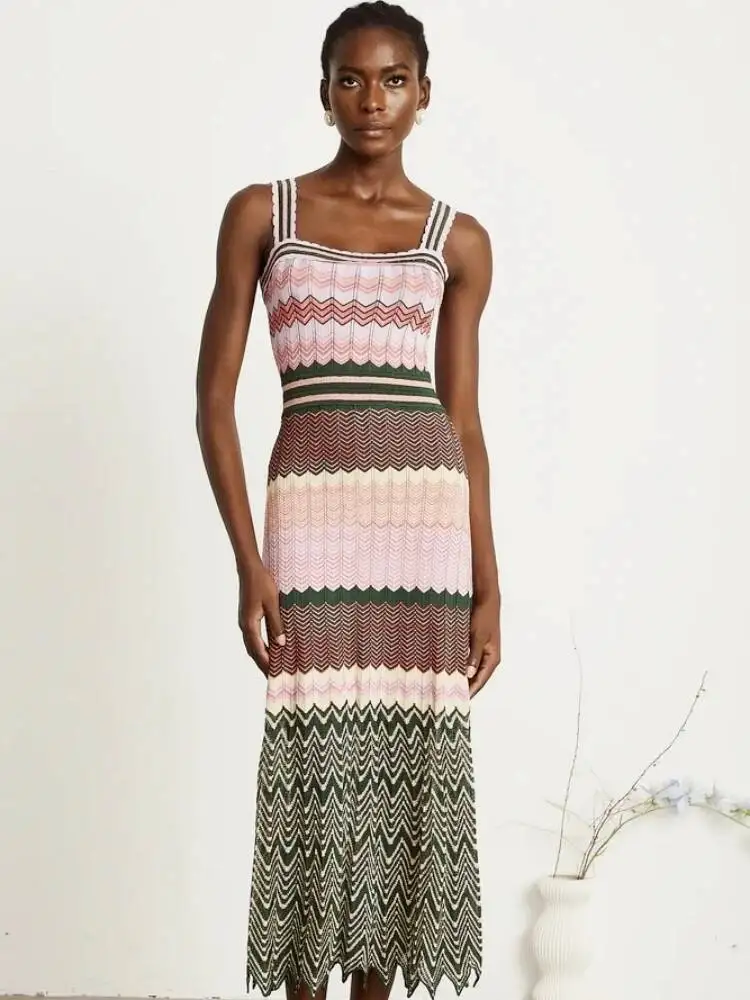 高級デザインニットドバイアラブロングマキシドレス女性エレガントなノースリーブヴィンテージドレス休暇ブランド着用トレンディなドレス V1A2