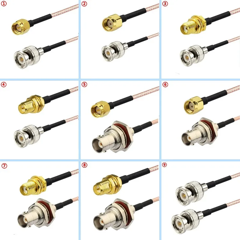 Q9 BNC To SMA Male Female Extension RG316 Cable Conncetor RPSMA To BNC Male Crimp for RG316 Pigtai Low Loss Brass Fast Delivery