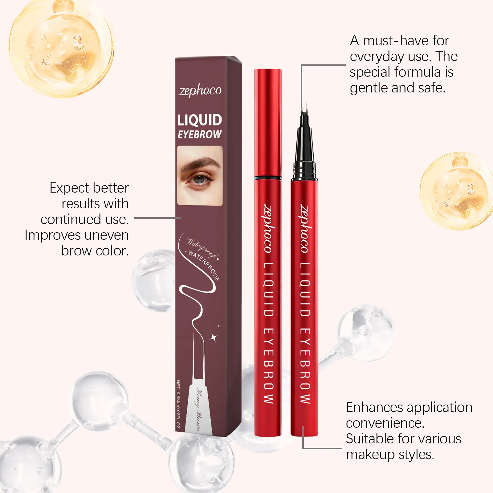 →이브Matita per sopracciglia selvaggia a 2 punti Penna per sopracciglia liscia per trucco con penna per sopracciglia liquida sottile impermeabile facile da impugnare