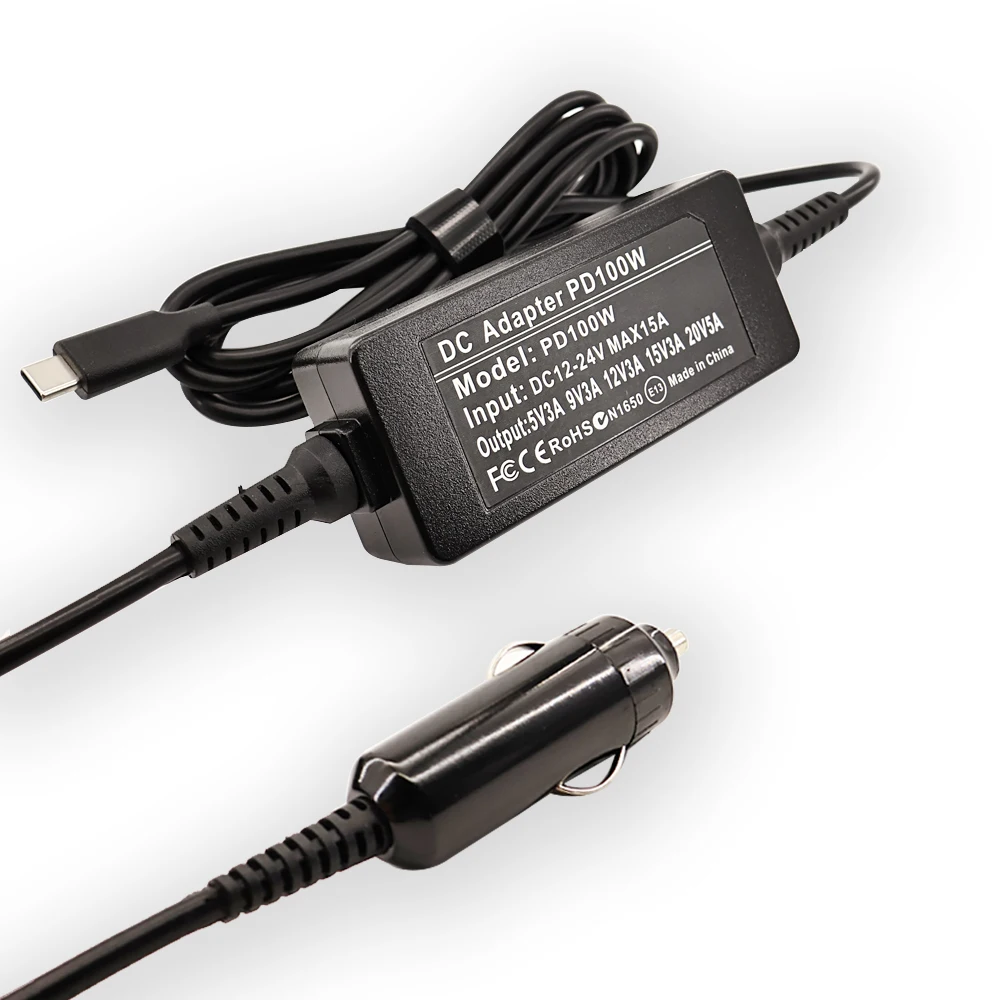 1​00W 12V-24V USB C PD Universal Laptop Car Charger 5V 9V 12V 15V 20V 5A DC Power Adapter for MacBook HP Laptop Tablet Phones