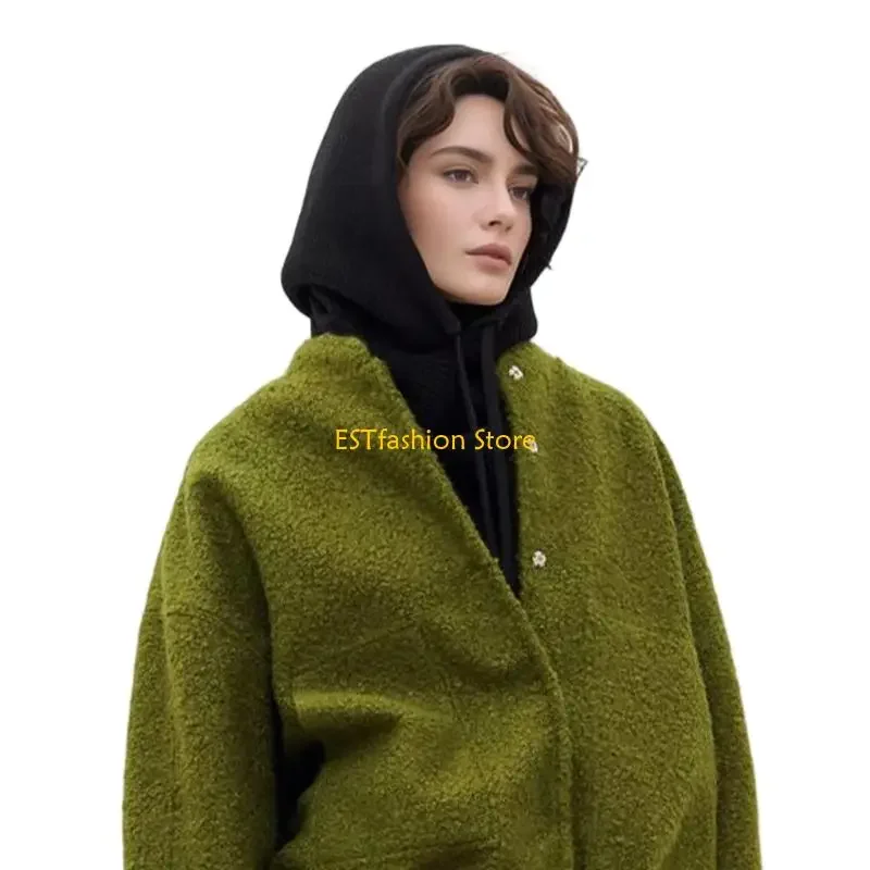 Y5GC Thicken Knit Balaclava Knitted Shawl Drawstring Thicken Neck Warmer Knit Scarf for Cold Weather Insulated Hat