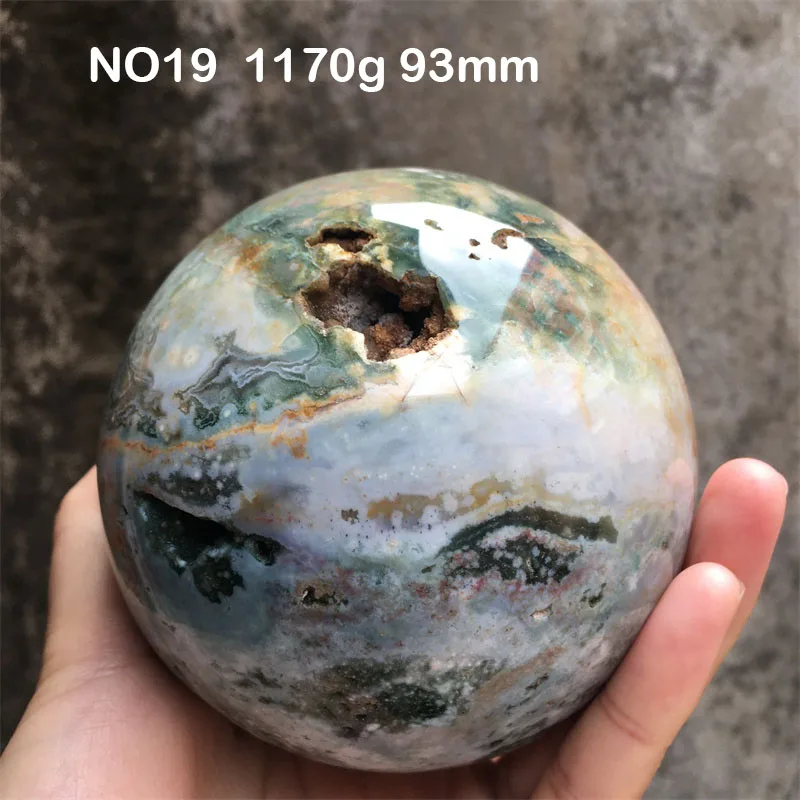 1.17/1.08kg Natural Stone Ocean Jasper Sphere Meditation Spirit Exorcism Feng Shui Crystal Ball Home Room Decor Reiki Healing