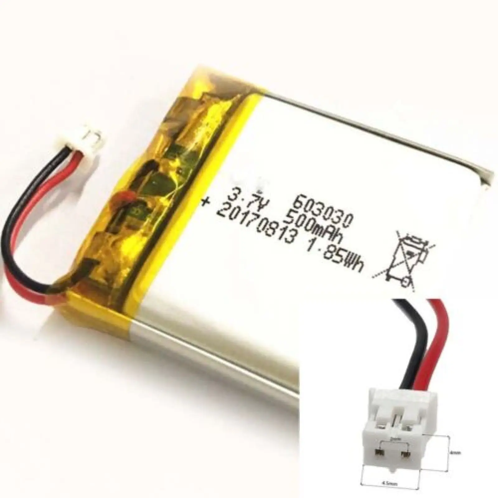 

3.7V 500mAh 603030 Li-Polymer Li Battery JST-PH 2pin 2.0 For MOBILE POWER DVD LAPTOP SMART WATCH TABLET ELECTRIC TOYS