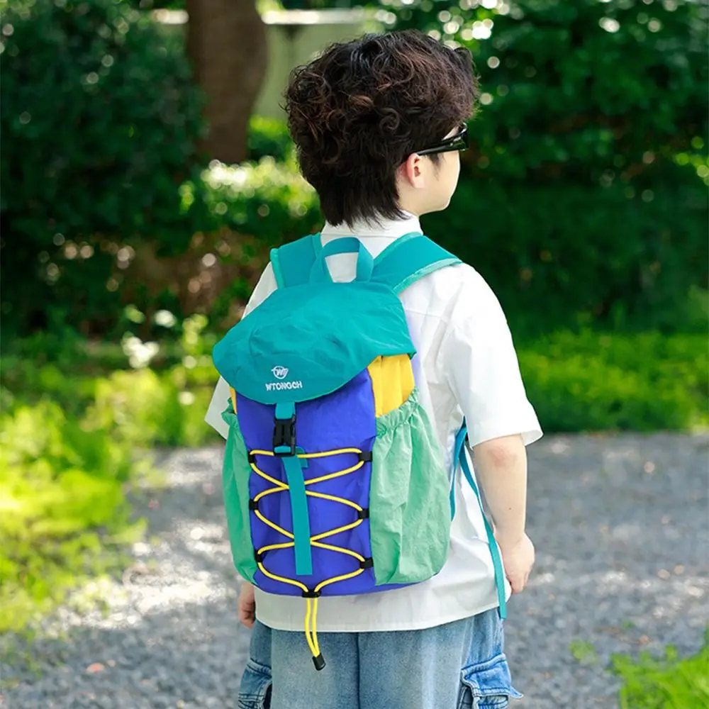 Creative Drawstring Sports Backpack Large Capacity Color Block School Shoulder Straps Wear-Resistant Lightweight Sports Backpack