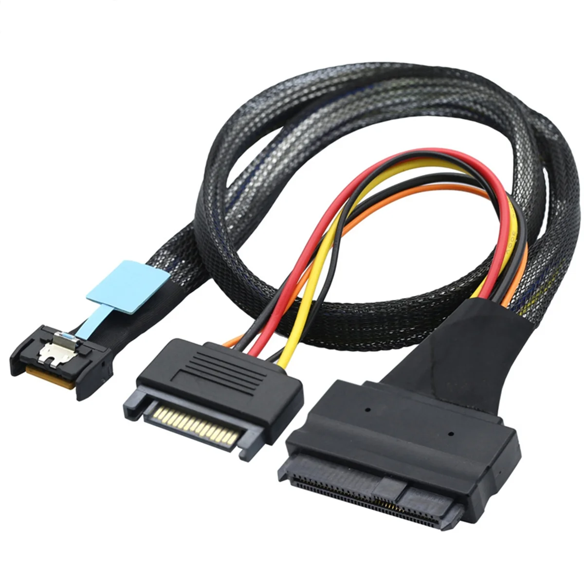 

Кабель-переходник Gen5 MCIO Slimline SFF-8654 4I к SAS 8639 U.2 + кабель питания SATA 15P, провод-конвертер, шнур 1 м