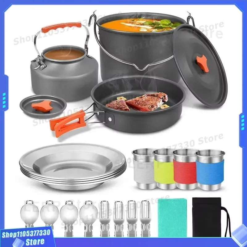 Large Camping Hanging Pot Set Portable Outdoor Cooker for 5-7 People Picnic Gear Oversized Hiking Kitchenware Travel