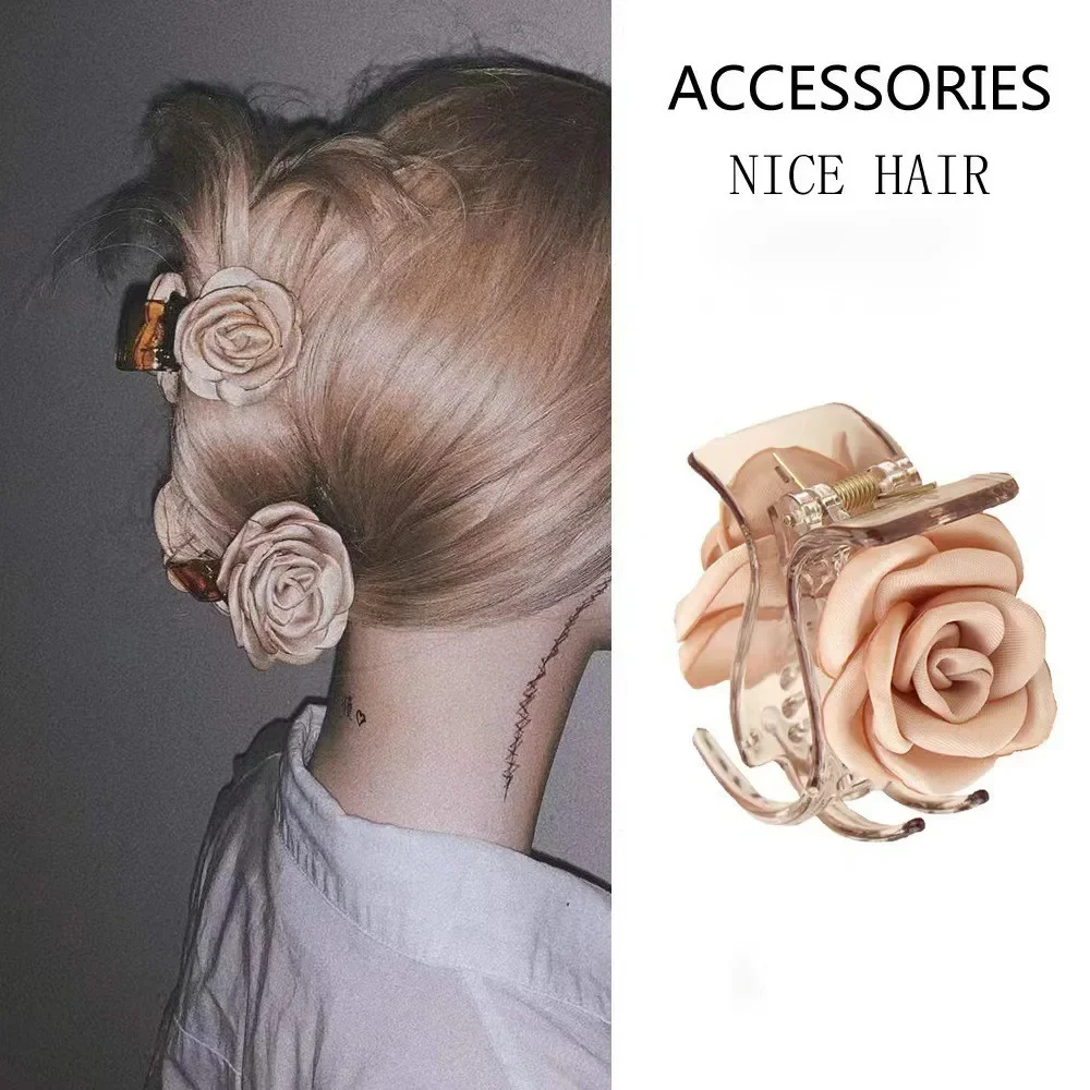 Popular Cappuccino Rose Grip Clip Small Style Niche Design Sense Back of The Head Dished Hair New Chinese Style Shark Clip