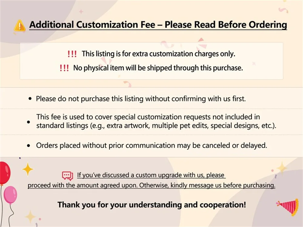ค่าธรรมเนียมการปรับแต่งเพิ่มเติม เรารองรับบริการที่ปรับแต่งได้ตามความต้องการ