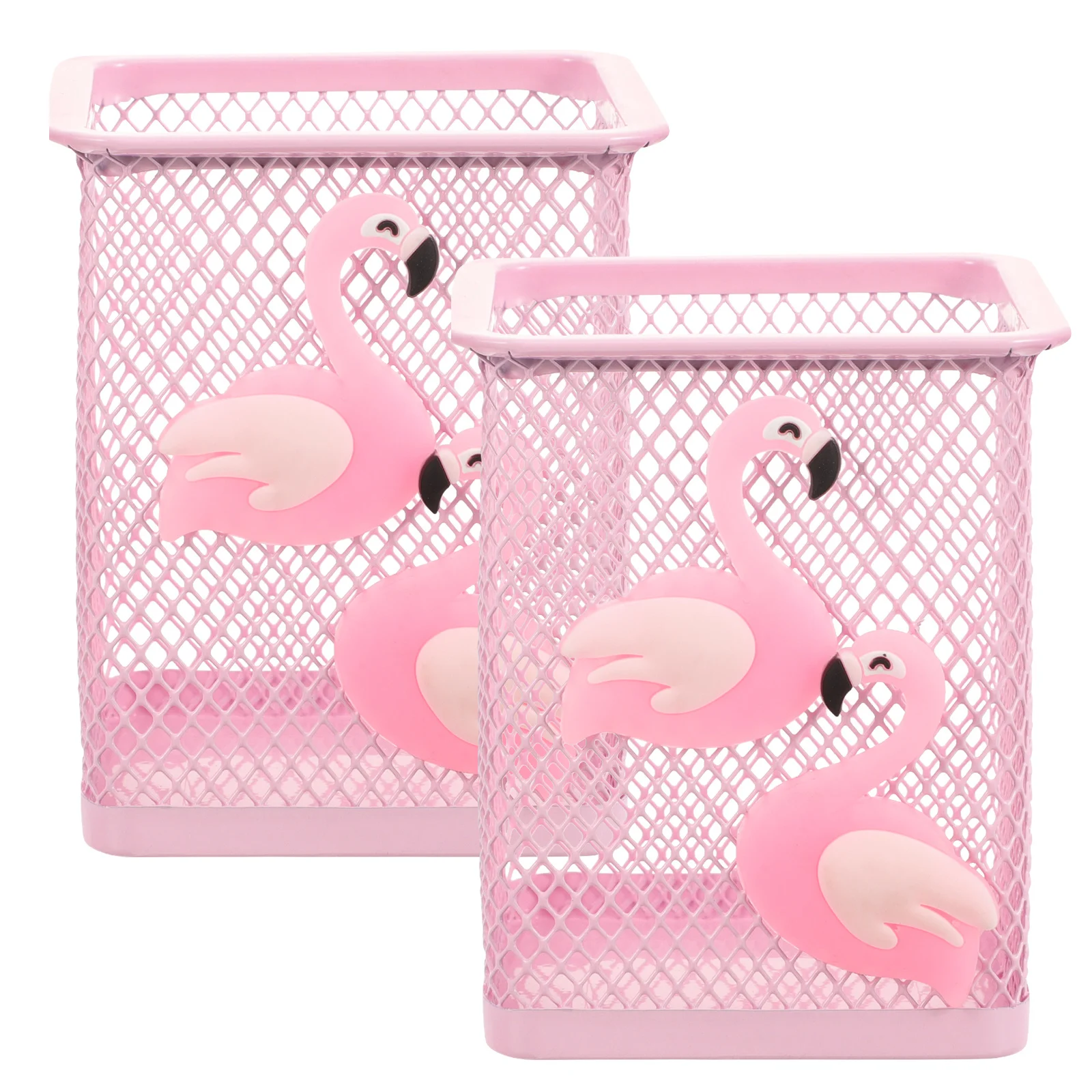 

2Pcs Metal Cartoon Pen Pencil Holder Flamingo Desktop Pen Stand Mesh Makeup Brush Holder Office Stationery Organizer