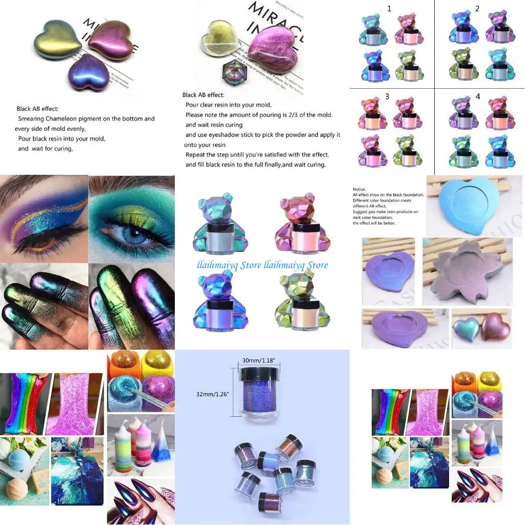 

573B 4 коробки Хамелеон 4 цвета интенсивные пигменты с изменением цвета порошок для поделок из смолы стаканы порошок пигмент для