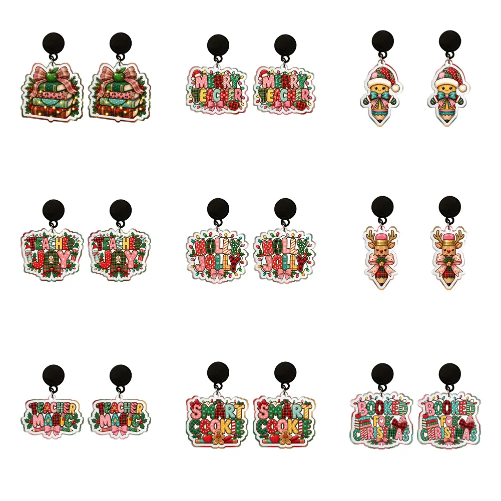 Merry Christmas Cookie Ginger Cartoon Transparent Acrylic Earrings Dangle Pendant Earrings Design Drop Earrings Accessories