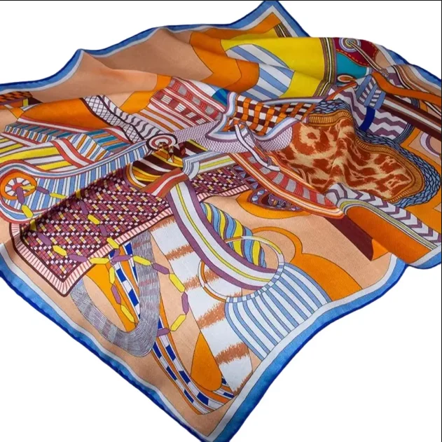 Luxury 70% Wool 30% Silk Square Scarf Geometric Art High-Quality Shawl Versatile Headscarf Fashionable Scarf Headband