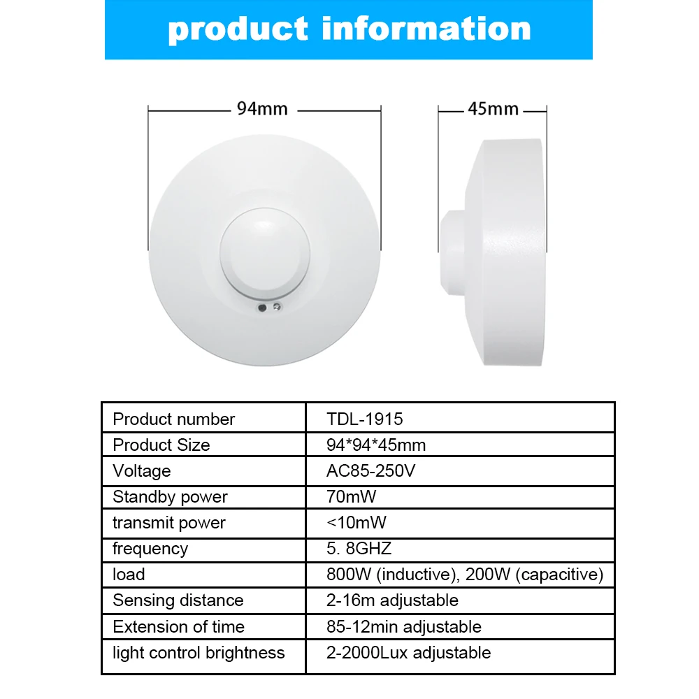 Imagem -06 - Interruptor de Sensor de Radar de Microondas 5.8g Pir Motion Detector Switch Sensor de Presença do Corpo Humano Interruptor de Detecção Automática para Luz Led