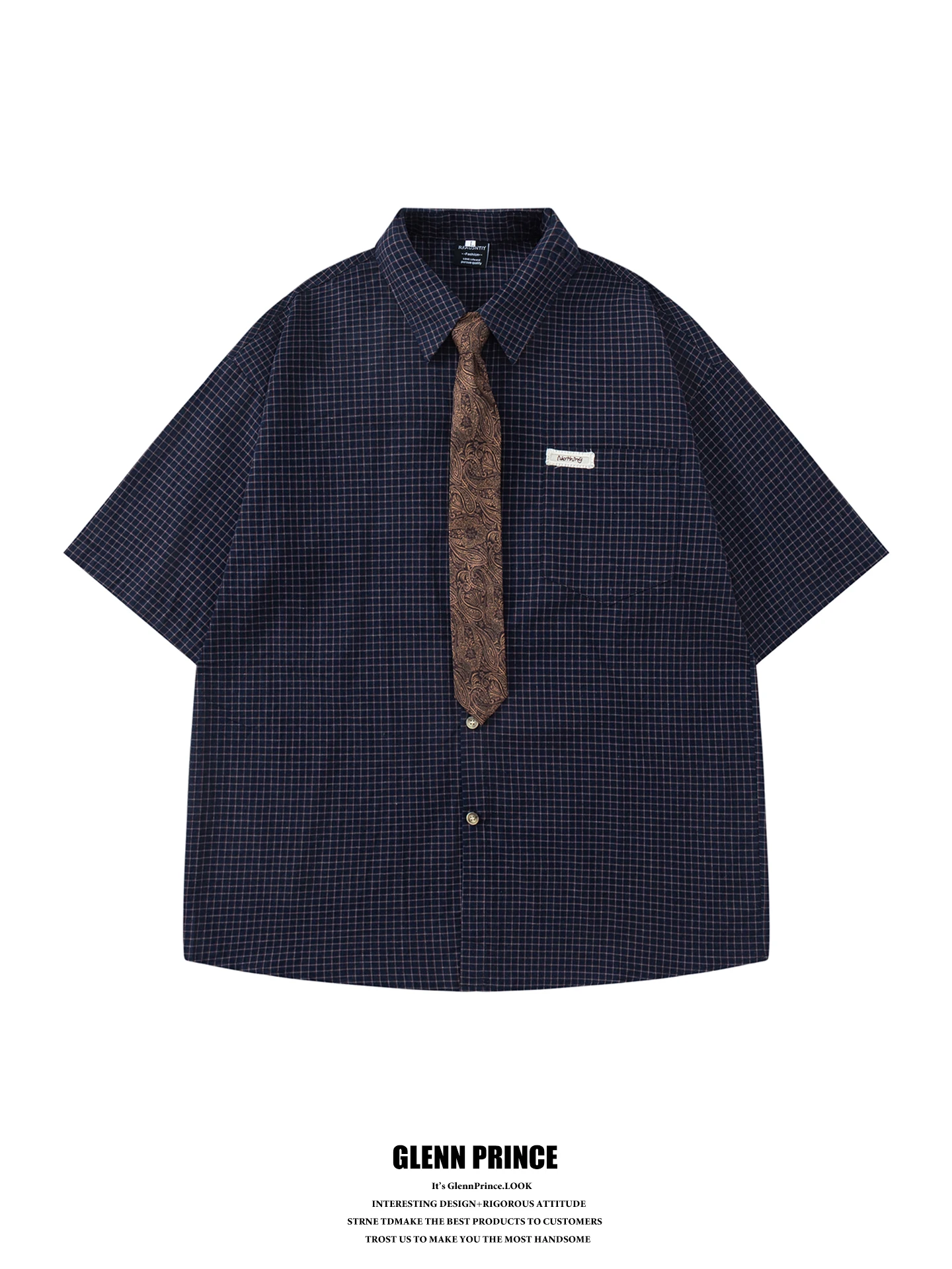 

GPstudio Vintage Plaid Cotton Shirt Men's Summer Short Sleeve Casual Style Breathable Comfortable Loose Fit Youth Popular