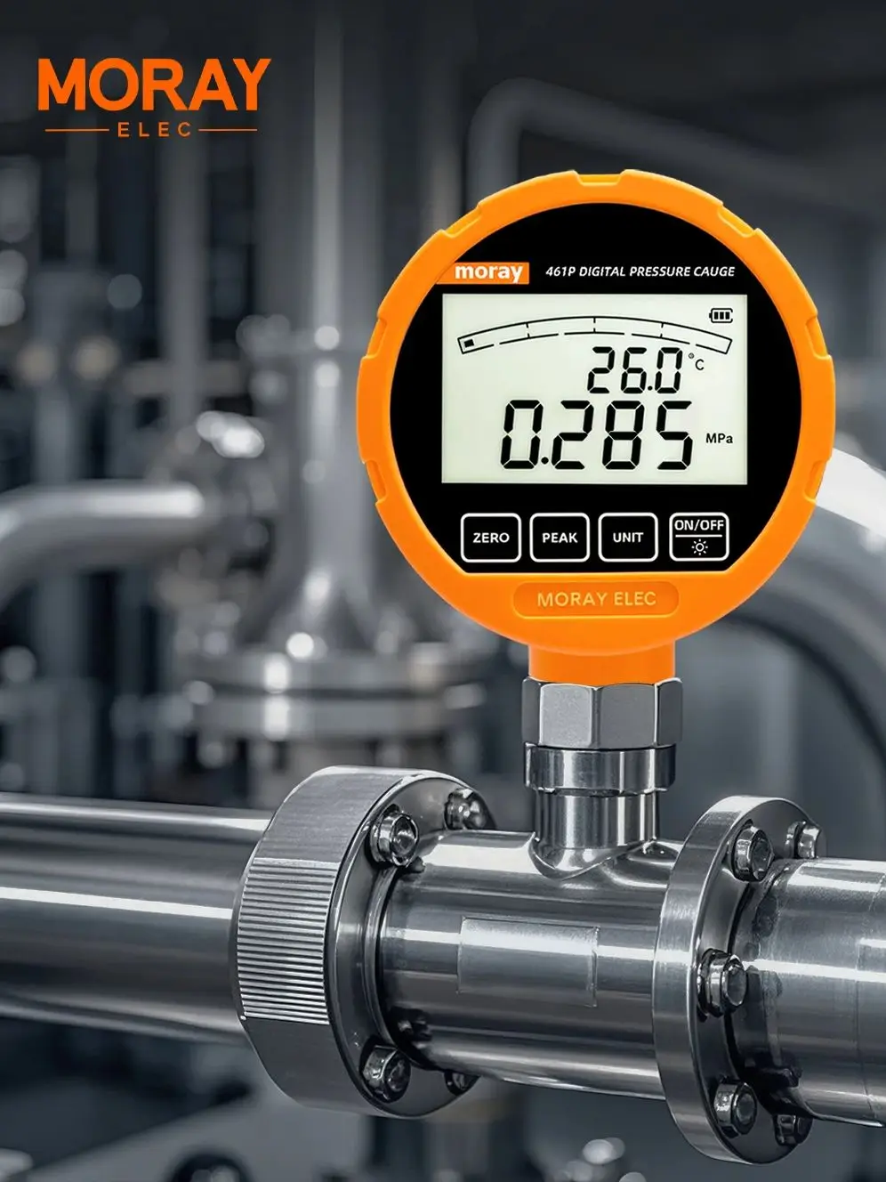 Moray ME461P عالية الدقة الرقمية مقياس الضغط الهيدروليكي الحجاب الحاجز 316L LCD الفولاذ المقاوم للصدأ الغاز السائل الوقود المعاير