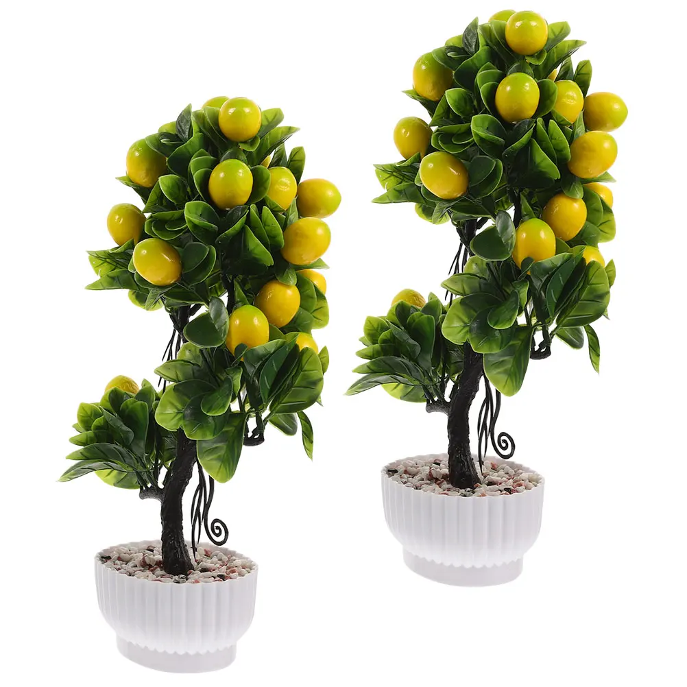 

2pcs Artificial Fruit Tree Lemon Decorative Plants for Home Office Desk Room Mini Faux Green Simulated Bonsai Household