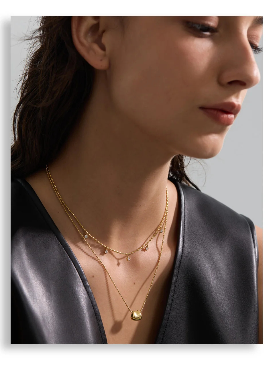 Yhpup Luxus Mode Doppel-Schicht Zirkonia Tropfen Exquisite Kette Overlay Halskette Edelstahl Beliebte Anhänger Kragen Schmuck – Detail 8