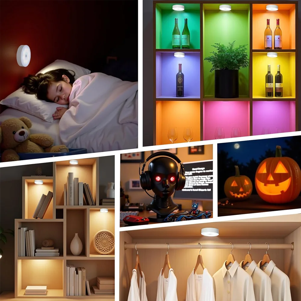 ضوء ليلي LED أبيض RGB مع جهاز تحكم عن بعد، مصباح قابل للتعتيم، مصباح ليلي RGB مغناطيسي قابل لإعادة الشحن لخزانة العرض #6