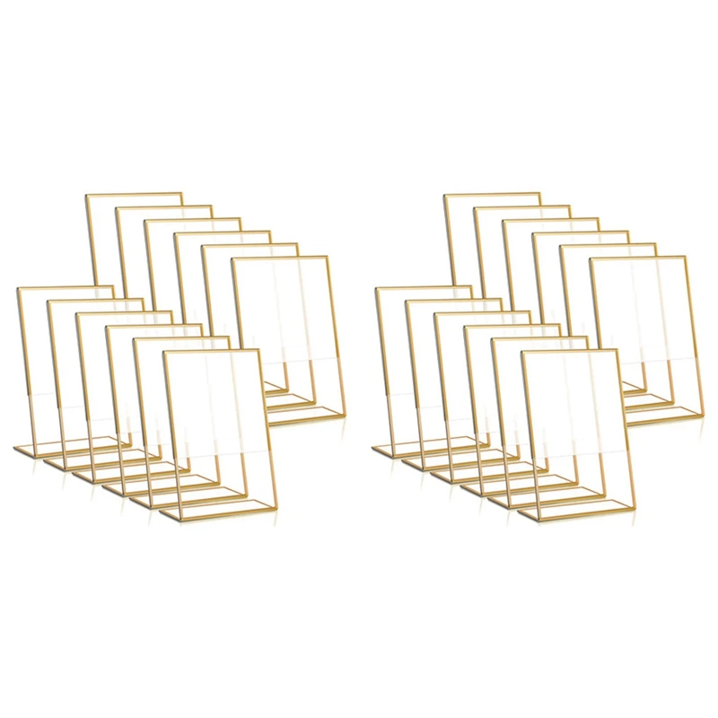 

24PCS Gold Frame Acrylic Sign Holder Wedding Table Number Holder Slanted Menu Double Sided Stand, 4X6inch Vertical