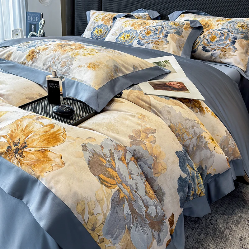 Luxury Digital Printing Egyptian Cotton Bedding Set, Duvet Cover, Linen Fitted Sheet, Pillowcases, Home Textile