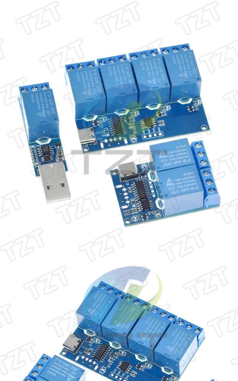 TZT 1/3 Stück LCUS-1/2/4-Wege USB-Relaismodul TZT Elektronischer Konverter USB Intelligenter Steuerschalter für Arduino – Detail 6