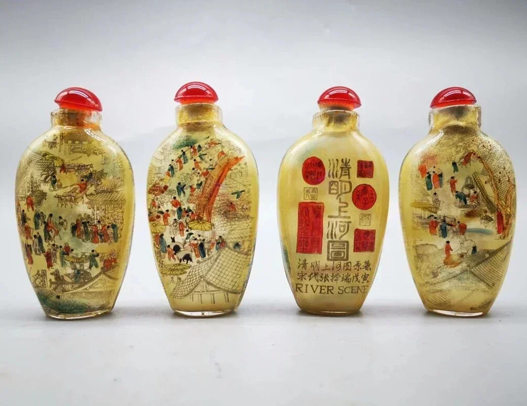 Coloured Glaze Riverside Scene At Qingming Festival Snuff Bottles Crafts Statue A Set