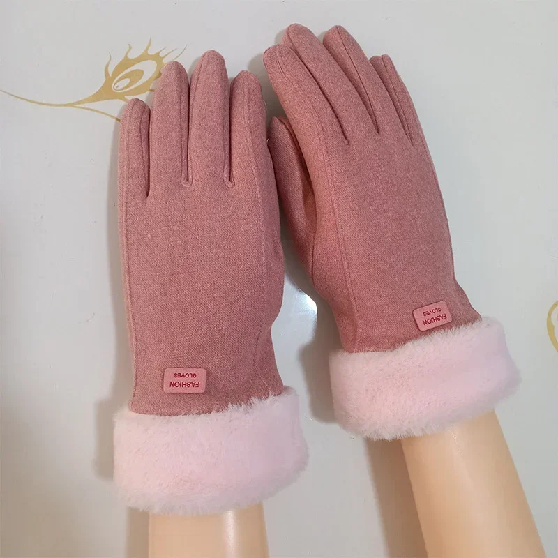 Women Winter Thick Plush Leather Gloves Fashion Winter Warm Skiing Outdoor Women Gloves Lady Elegant Casual Touch Screen Gloves