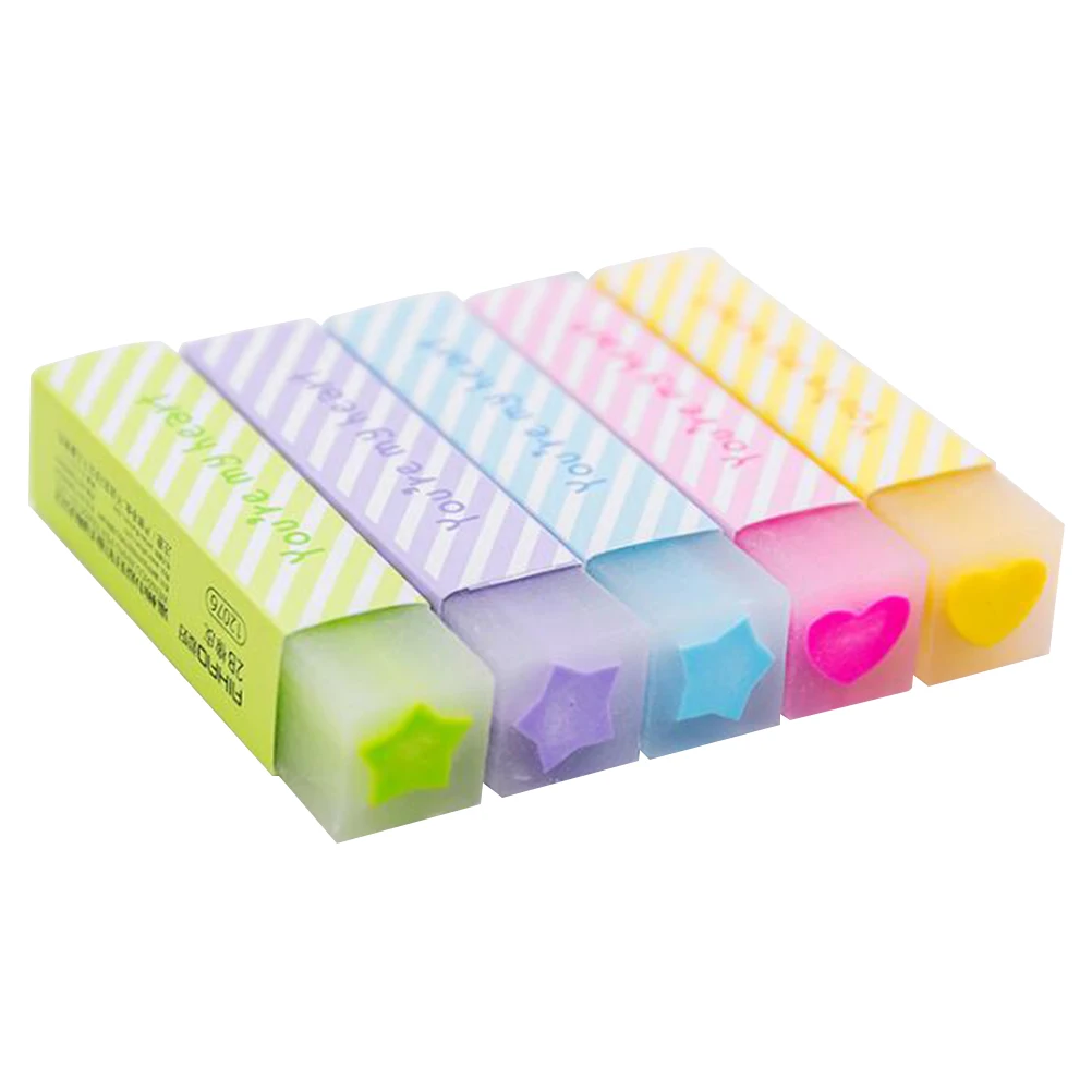10Pcs Cartoon Erasers Rubber Material Heart Design Party Favors Prize Bin Kids School Supplies Eraser Cartoon Eraser