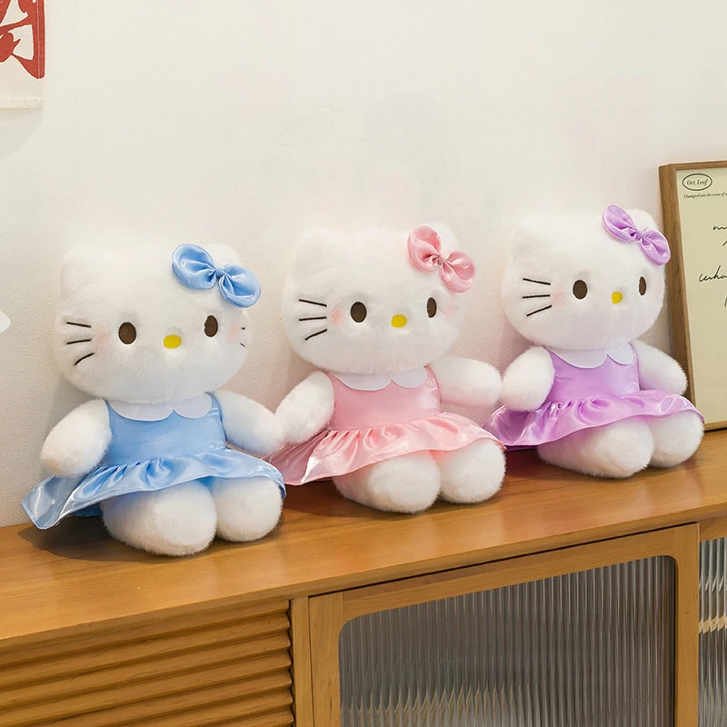 

Kawaii плюшевая игрушка, наполненная кукла, милый мультяшный HelloKitty с бантом, платье, детский подарок на день рождения, мягкая игрушка для детей