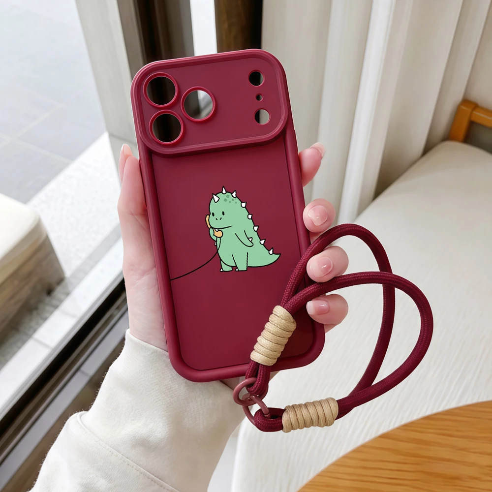 Grüne Dinosaurier-Lanyard-Handyhülle für iPhone 11 12 13 14 15 16 17 Pro Max 16 15 14 Pro Plus XS Stoßfeste Matte Silikonhülle – Detail 7