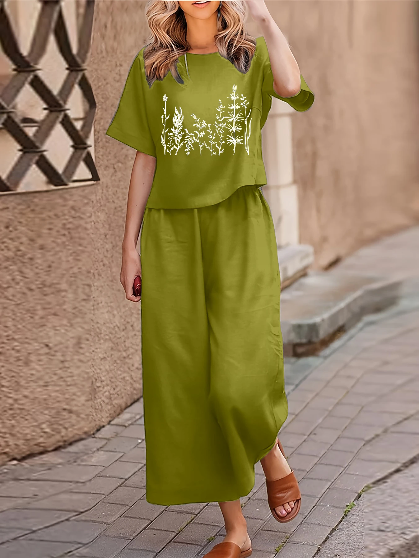 Plus Size Dames Casual Tweedelige Set Pak Bedrukt T-shirt met korte mouwen Broek Tweedelige set Losse ronde hals